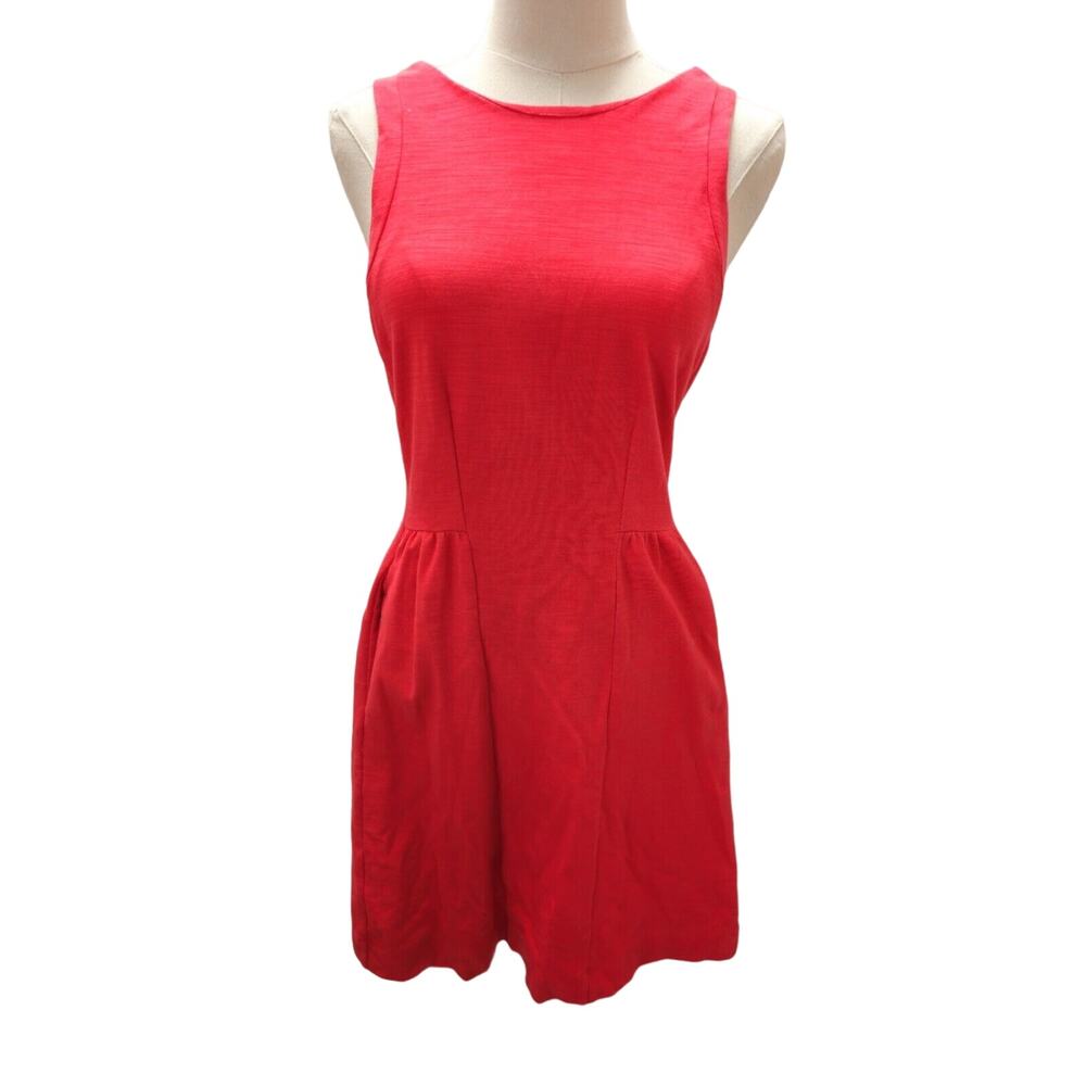 Madewell 1937 Cap Sleeve Ponte Fit and Flare Coral Dress POCKETS Womens Small - Picture 1 of 4